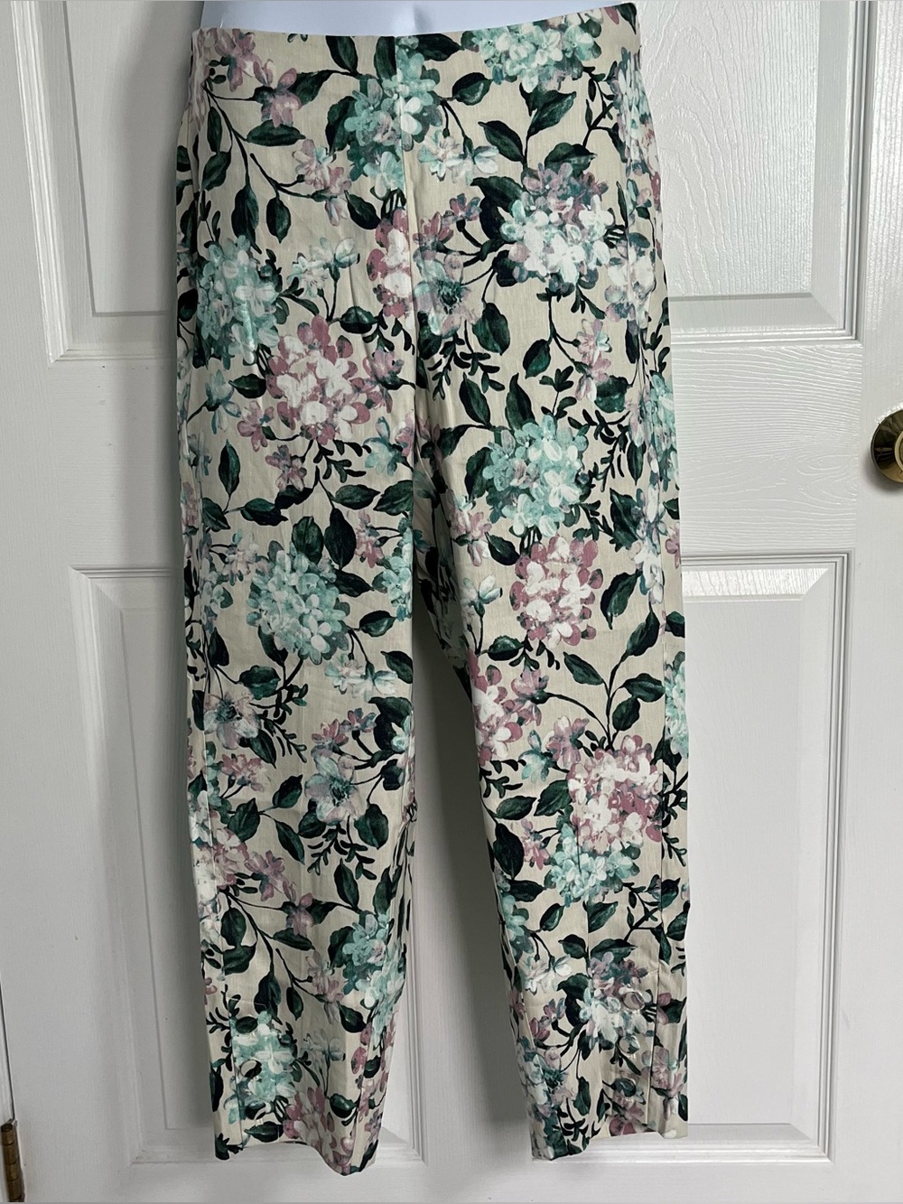 NWT J. Jill Linen Blend Stretch Ankle Pants Vintage Hydrangeas 1X